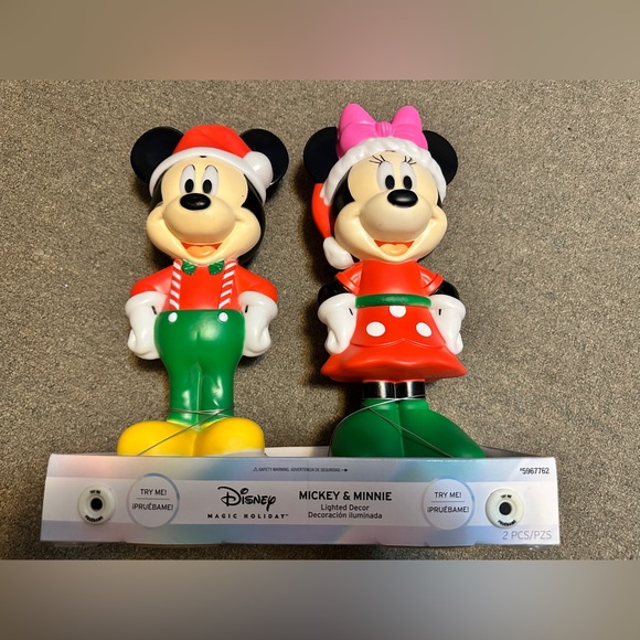 Disney Mickey Minnie Mouse Lighted Christmas Blow Mold 14" LED Set EXCELLENT - Picture 1 of 8